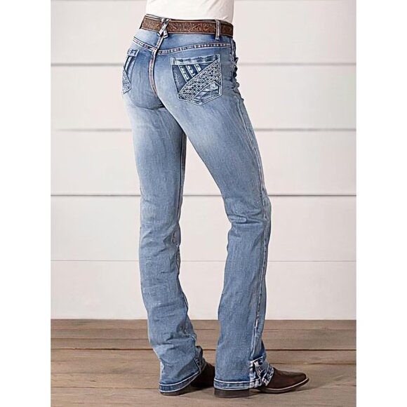 Bootcut Jeans Women Mid Rise Straight Leg Denim Pants Casual Stylish - Picture 6 of 8